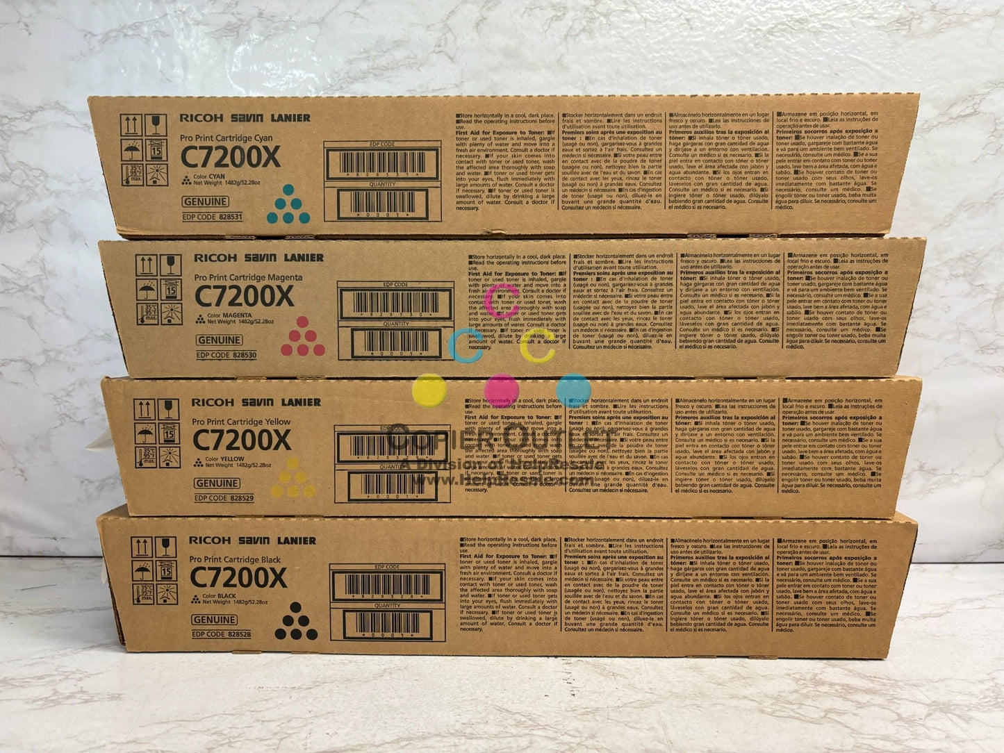 4 New OEM Ricoh C7200X,C7210 CMYK Toners 828528,828529,828530,828531