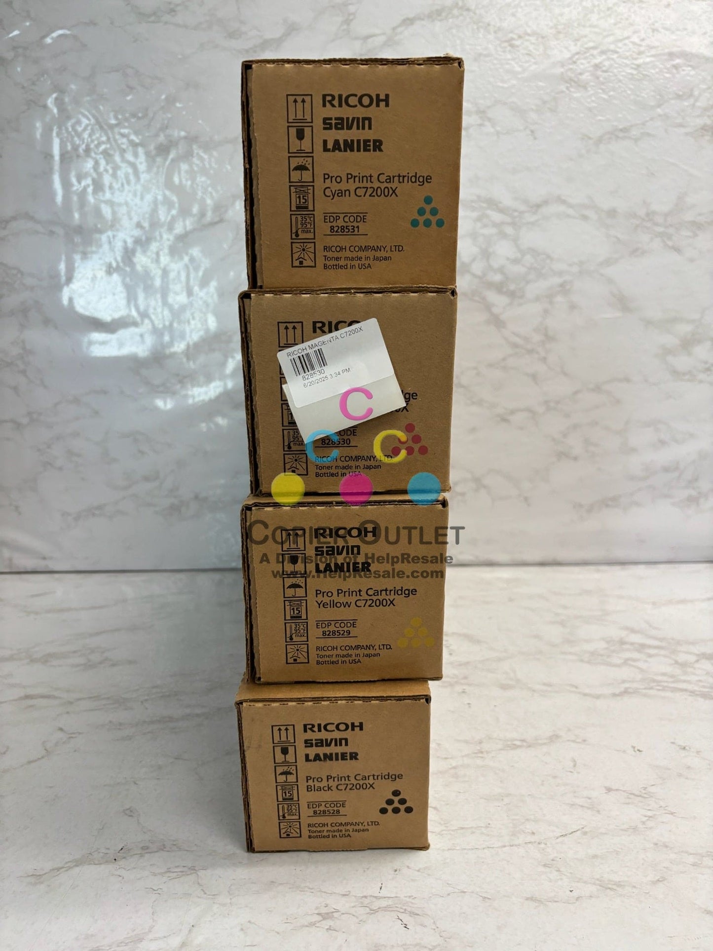 4 New OEM Ricoh C7200X,C7210 CMYK Toners 828528,828529,828530,828531