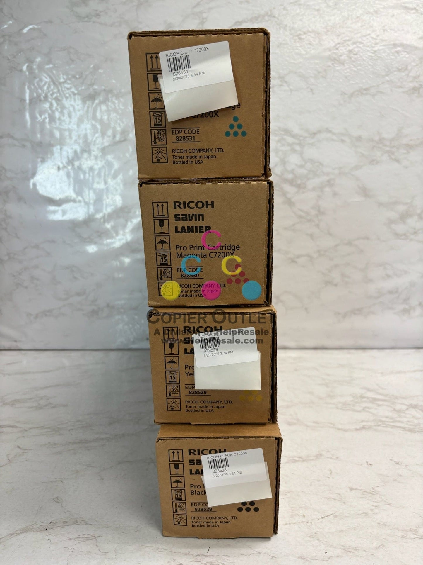 4 New OEM Ricoh C7200X,C7210 CMYK Toners 828528,828529,828530,828531