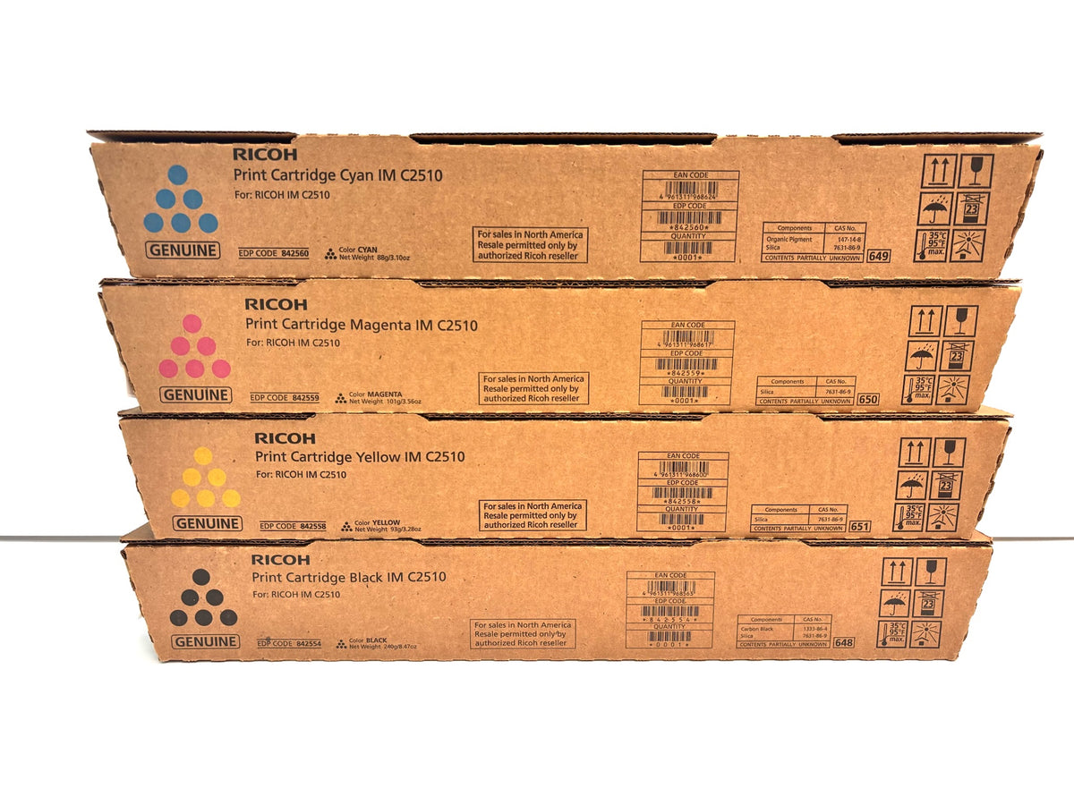 4 Genuine Ricoh IM C2510 CMYK Toner 842554,842558,842559,8425560 (88g-240g)
