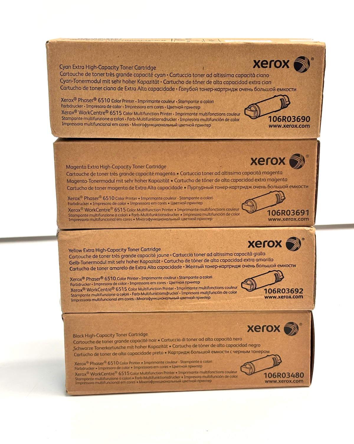 4 Genuine Xerox Phaser 6510,6515 CMYK High-Cap Toner 106R03480,106R03690,3691,3692