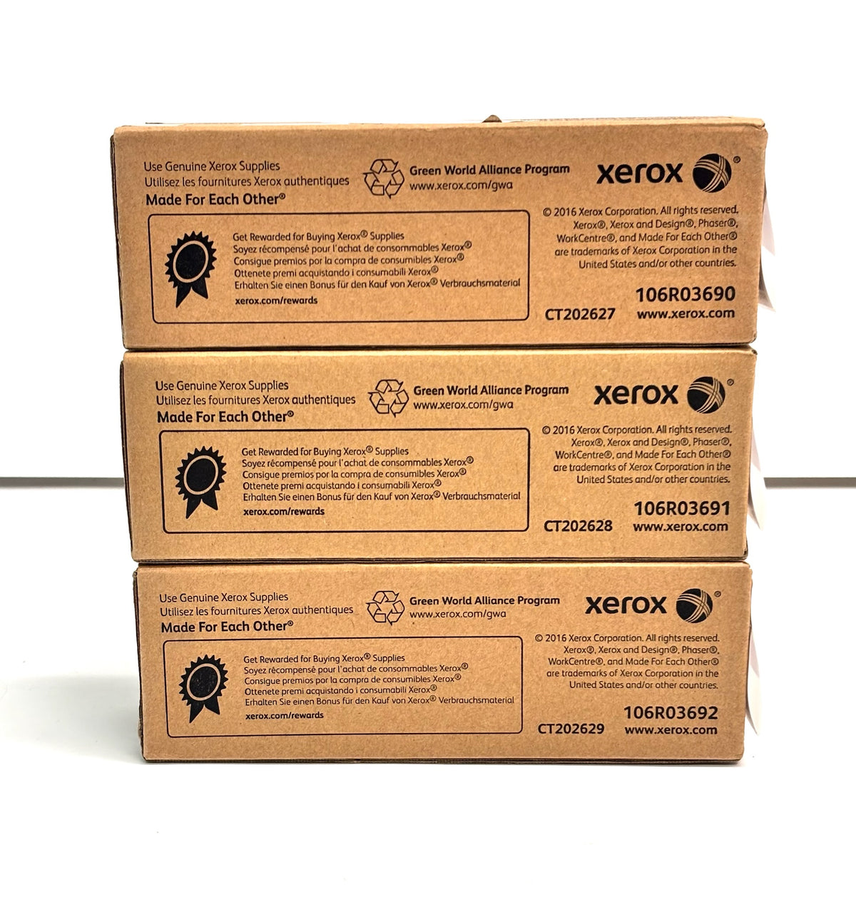 3 Genuine Xerox 6510,6515 CMY Extra High-Cap Toner 106R03690,106R03691,106R03692