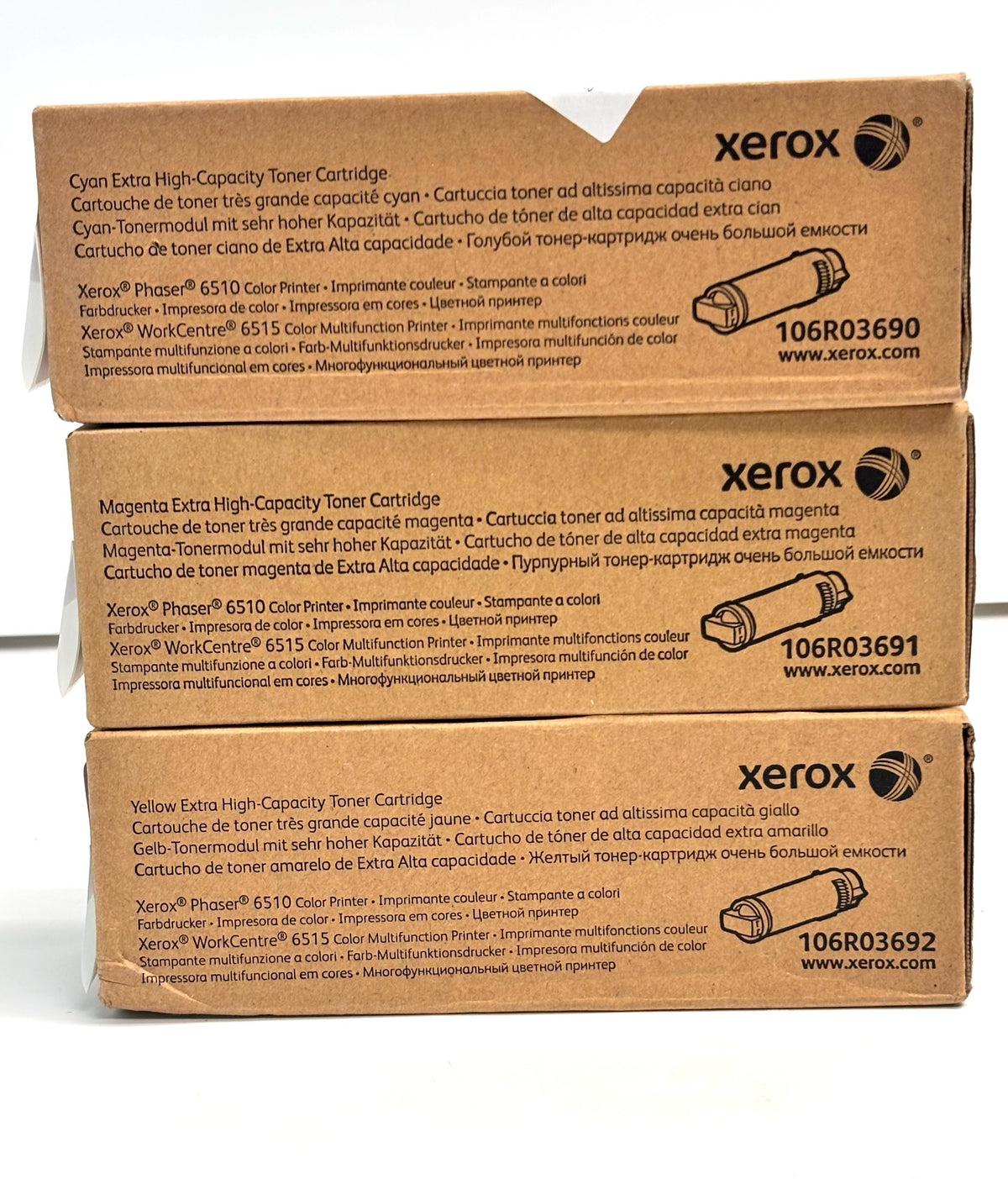 3 Genuine Xerox 6510,6515 CMY Extra High-Cap Toner 106R03690,106R03691,106R03692