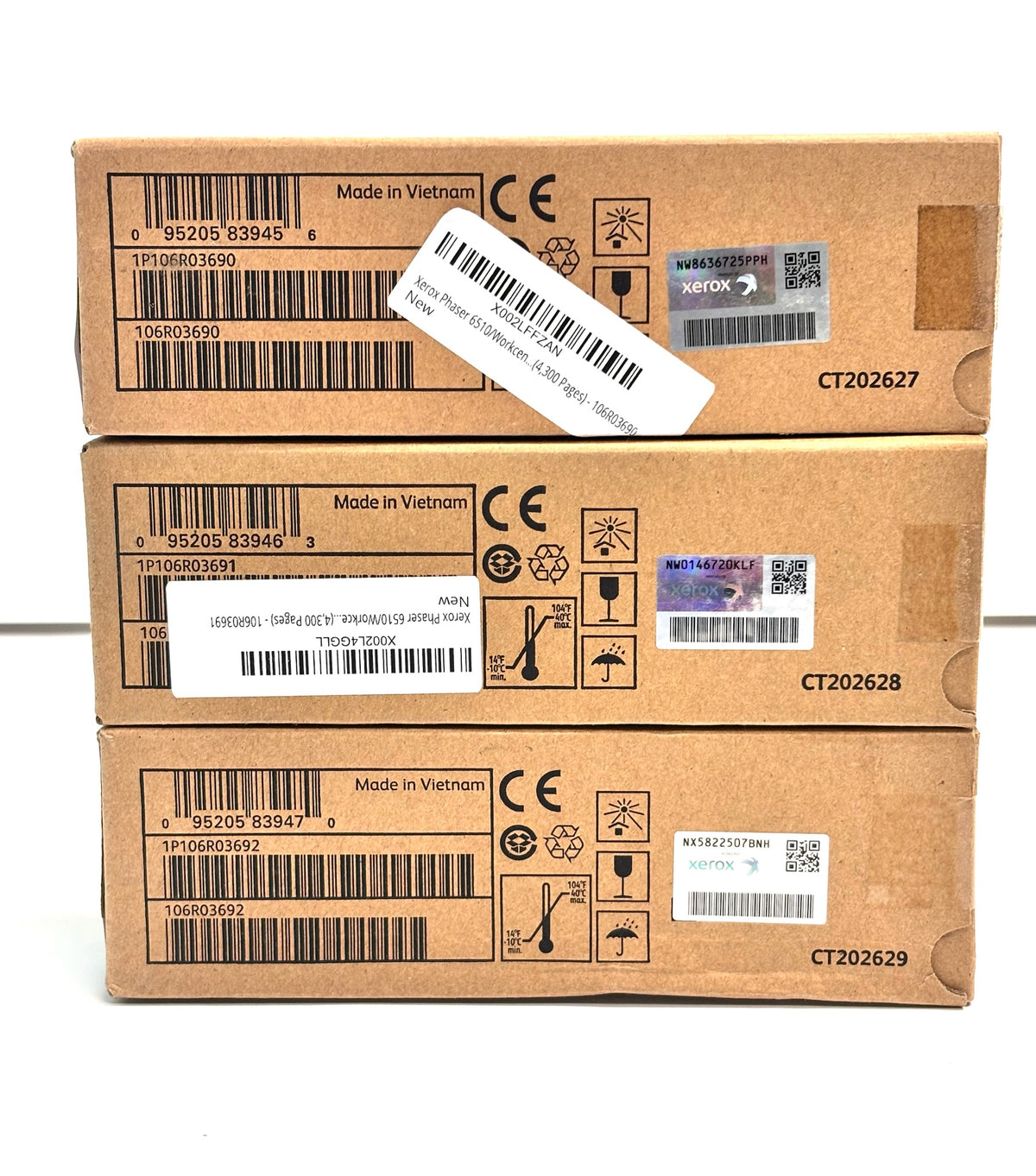 3 Genuine Xerox 6510,6515 CMY Extra High-Cap Toner 106R03690,106R03691,106R03692