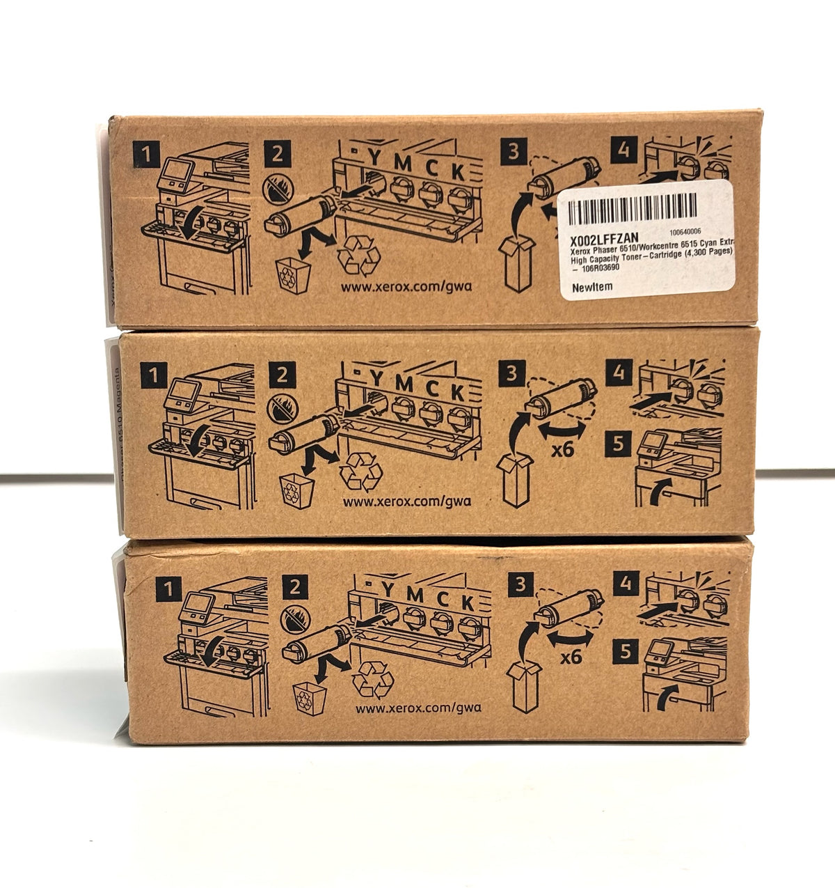 3 Genuine Xerox 6510,6515 CMY Extra High-Cap Toner 106R03690,106R03691,106R03692