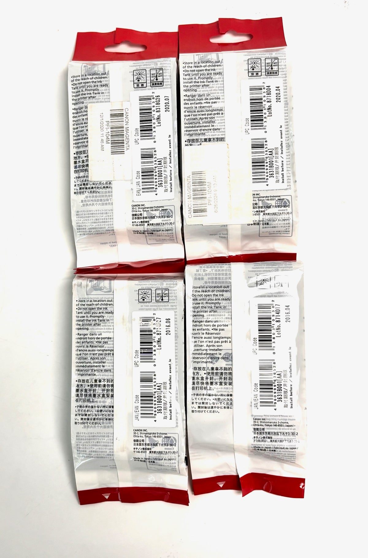 4 Genuine Canon iPF650/iPF655/iPF750/iPF755 Ink Cartridges PFI-104M (2016-2020)