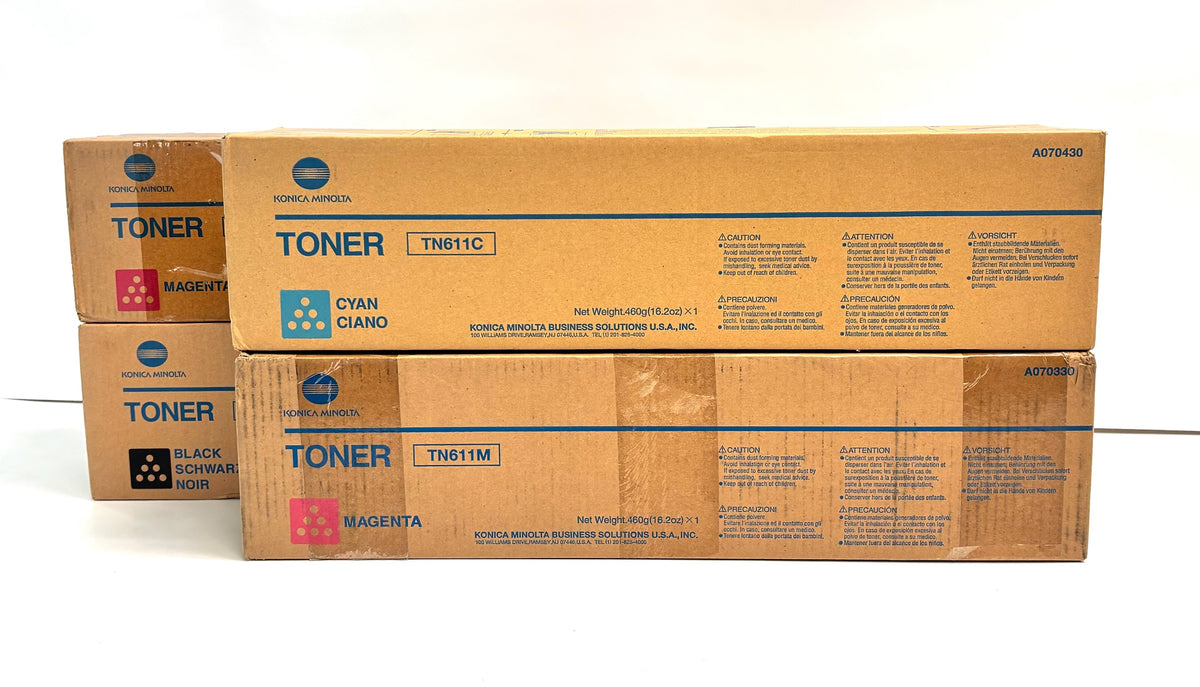 4 Cosmetic Genuine Konica Bizhub C451 Cyan, Mag & Black Toners TN611CMM, TN411K