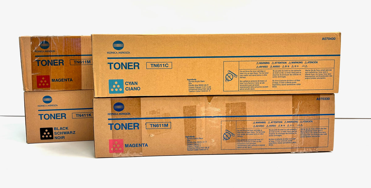 4 Cosmetic Genuine Konica Bizhub C451 Cyan, Mag & Black Toners TN611CMM, TN411K