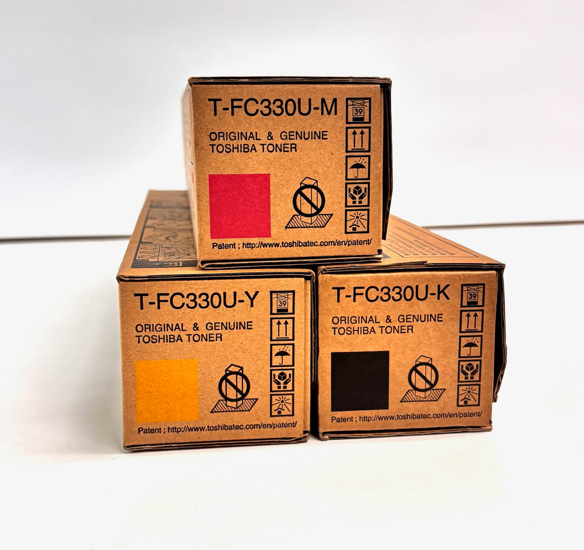 3 Genuine Toshiba 330AC,400AC Magenta, Yellow & Black Toners T-FC330U-MYK
