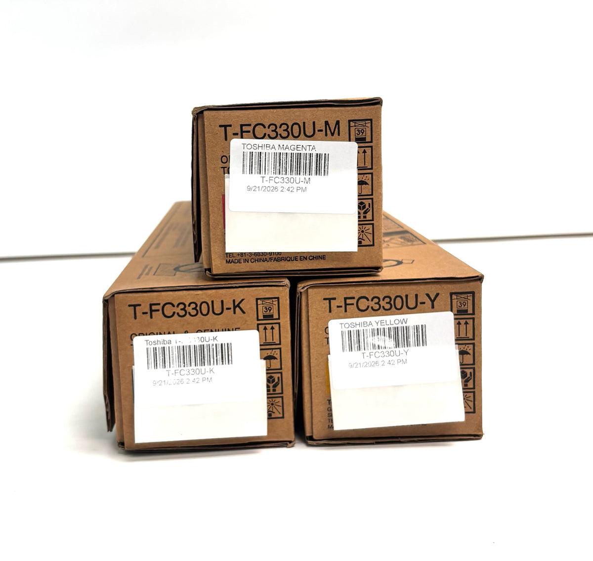 3 Genuine Toshiba 330AC,400AC Magenta, Yellow & Black Toners T-FC330U-MYK