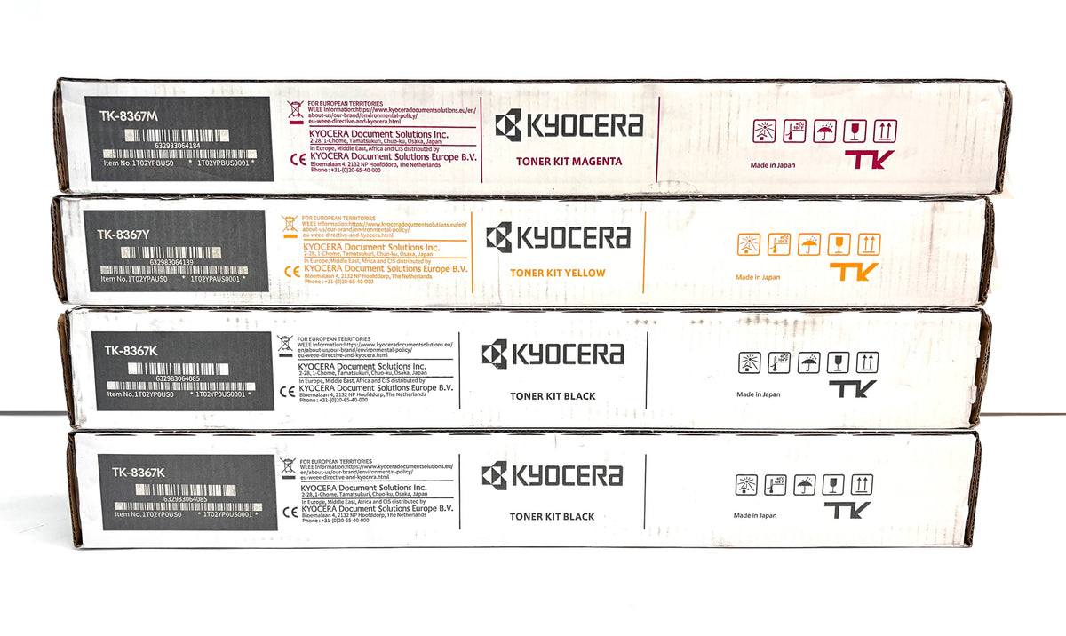 4 Genuine Kyocera TASKalfa 2554ci Mag, Yellow & Black Toners TK-8367 MYKK