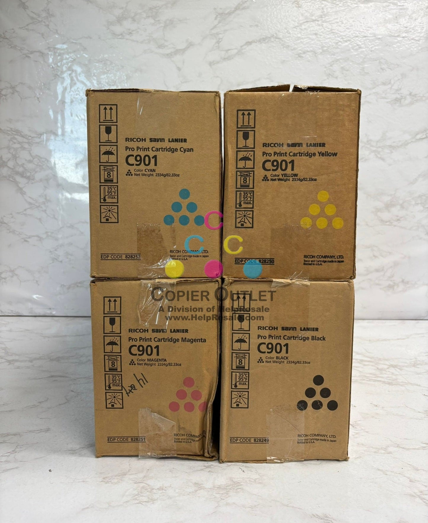 4 Cosmetic Genuine Ricoh Pro C901,C901S CMYK Toners 828249,828250,828251,828252