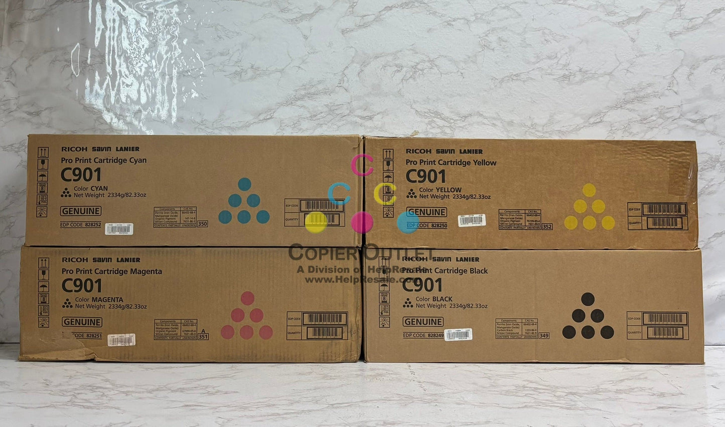 4 Cosmetic Genuine Ricoh Pro C901,C901S CMYK Toners 828249,828250,828251,828252