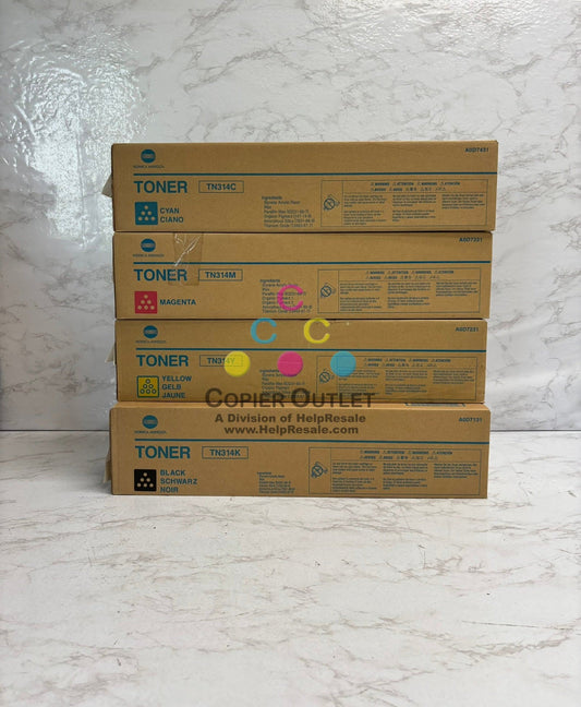 4 New Genuine Konica Minolta Bizhub C353 C353P TN314 CMYK Toners (Open Cyan)