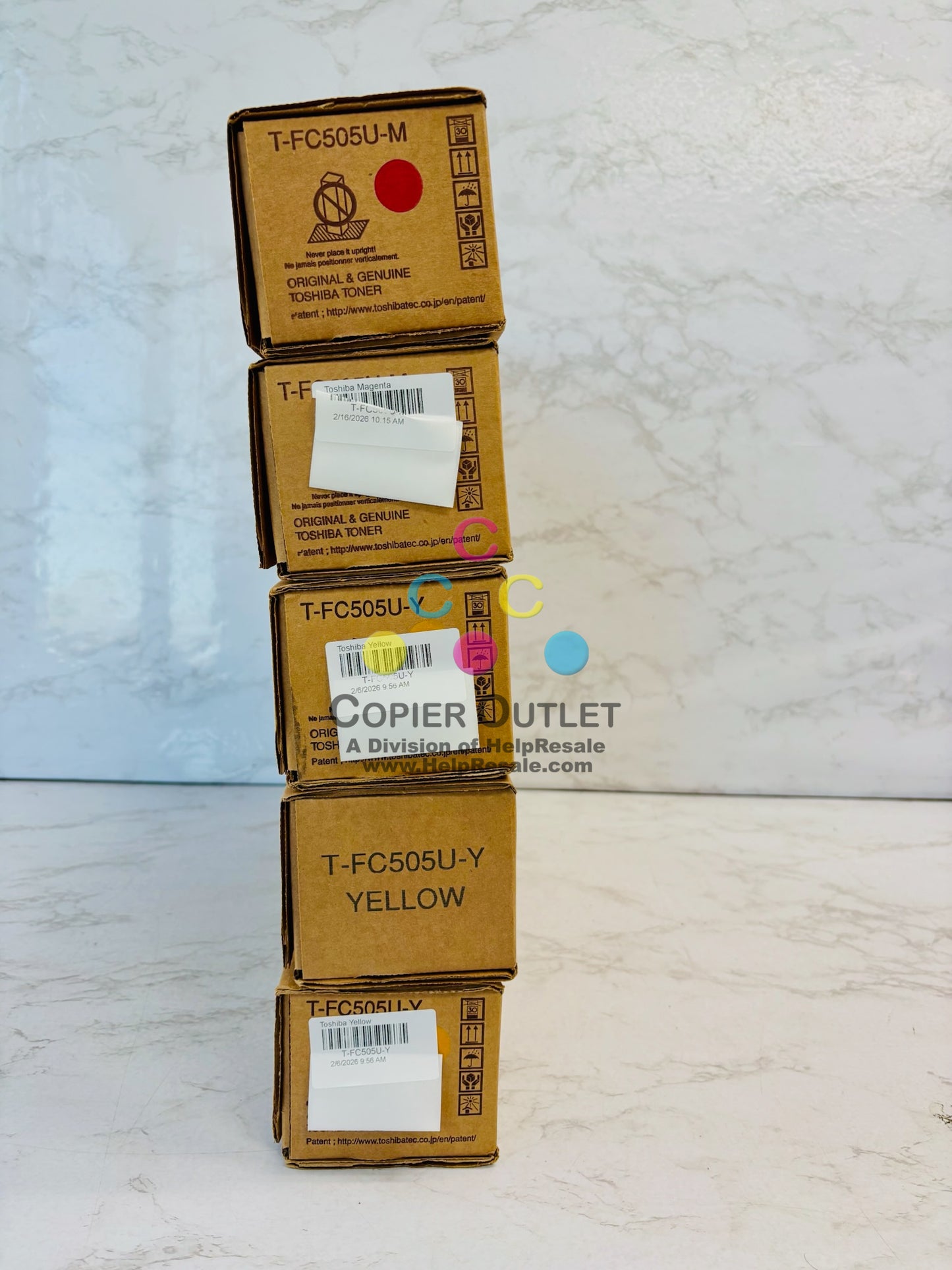 5 Genuine Toshiba E STUDIO 2505AC, 3005AC Magenta & Yellow Toner T-FC505U MY