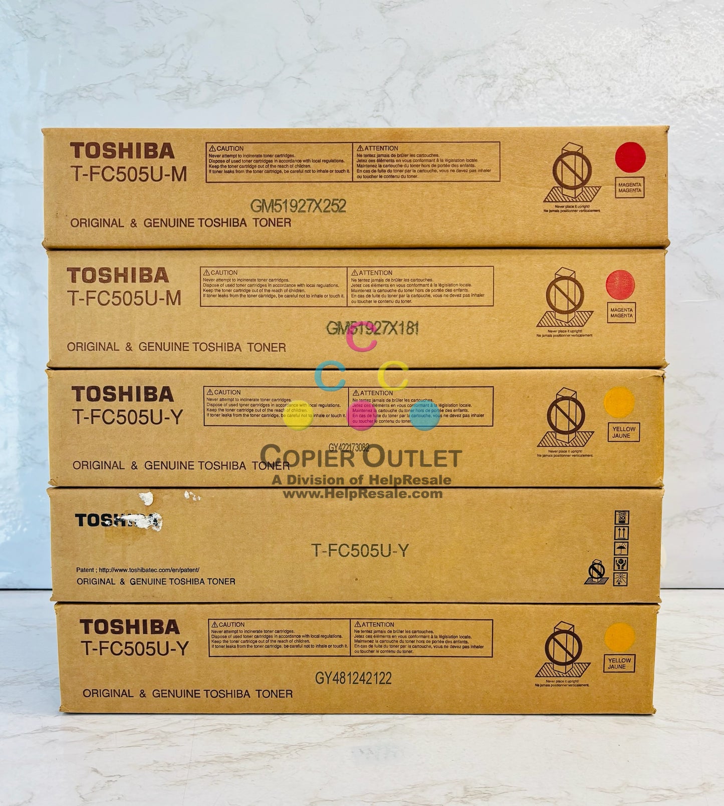 5 Genuine Toshiba E STUDIO 2505AC, 3005AC Magenta & Yellow Toner T-FC505U MY