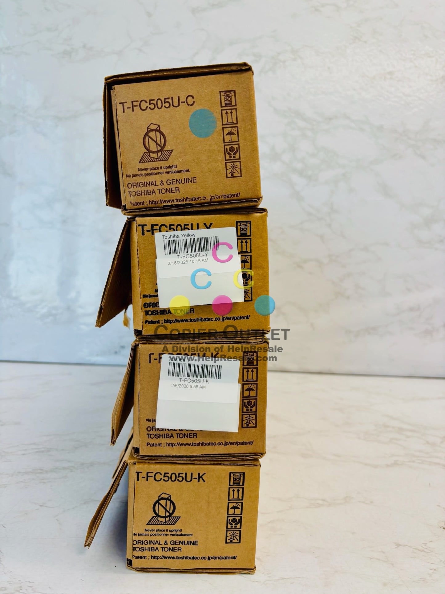 4 Open OEM Toshiba E STUDIO 2505AC, 3005AC Cyan, Yellow & Black Toner T-FC505U CYKK