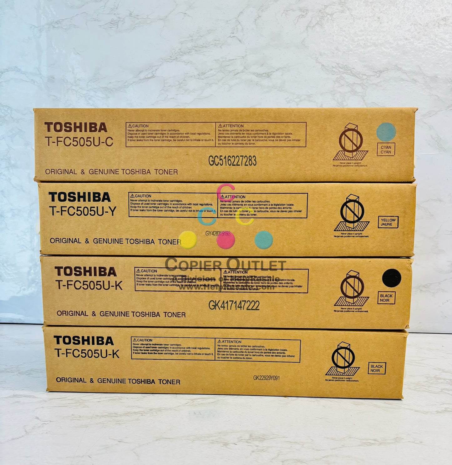 4 Open OEM Toshiba E STUDIO 2505AC, 3005AC Cyan, Yellow & Black Toner T-FC505U CYKK