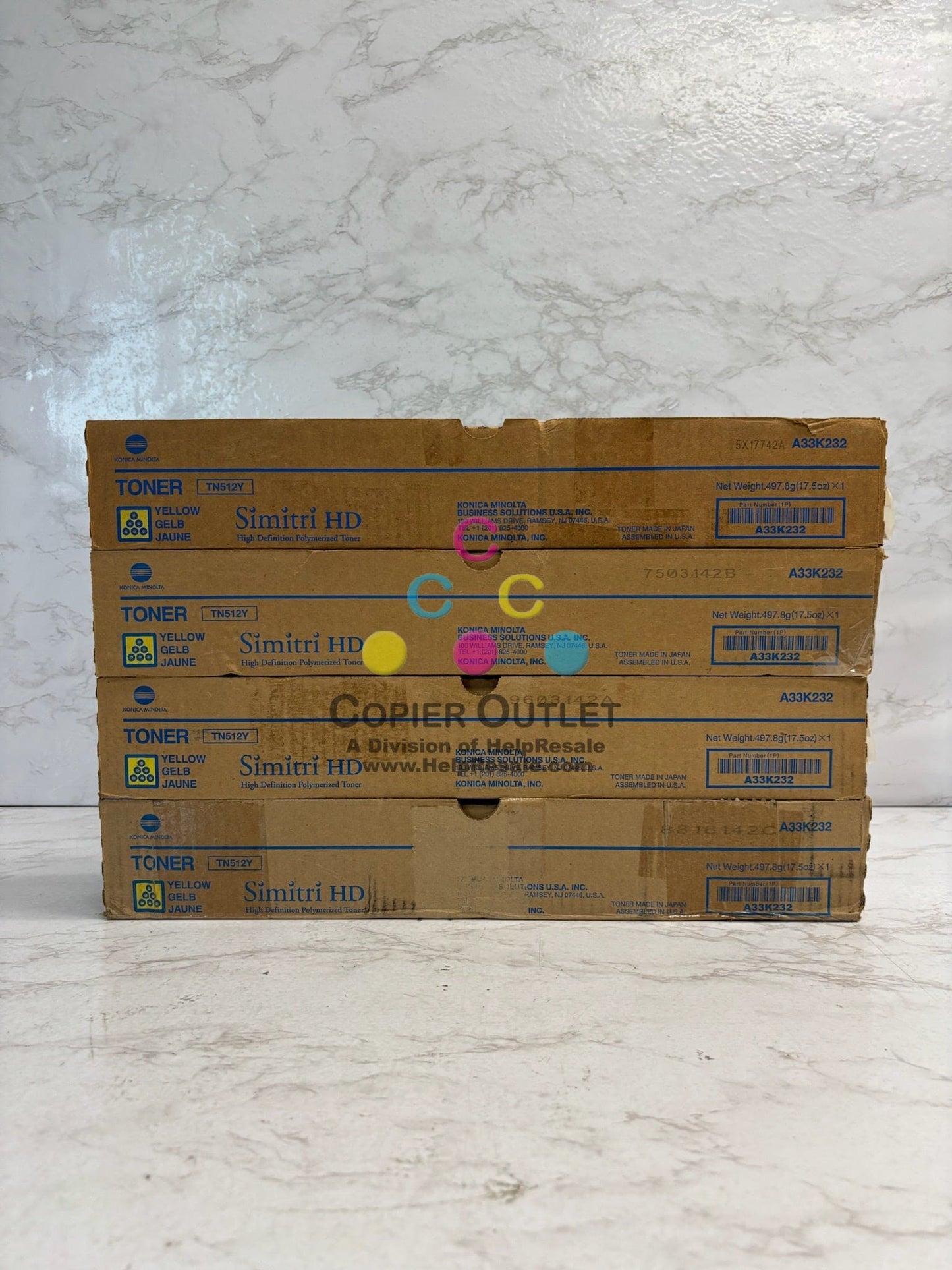 4 OEM Konica BizhubC454,C454e,C554,C554e TN512Y, TN-512Y (A33K232) Yellow Toners