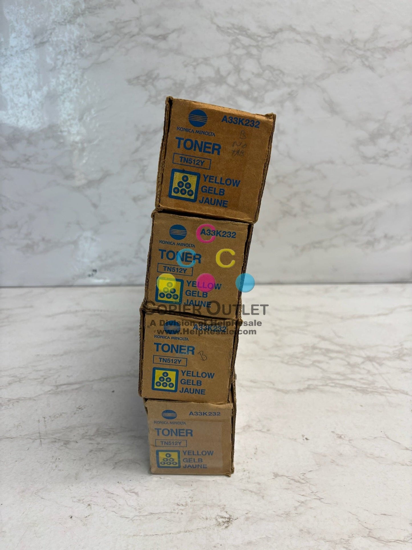 4 OEM Konica BizhubC454,C454e,C554,C554e TN512Y, TN-512Y (A33K232) Yellow Toners