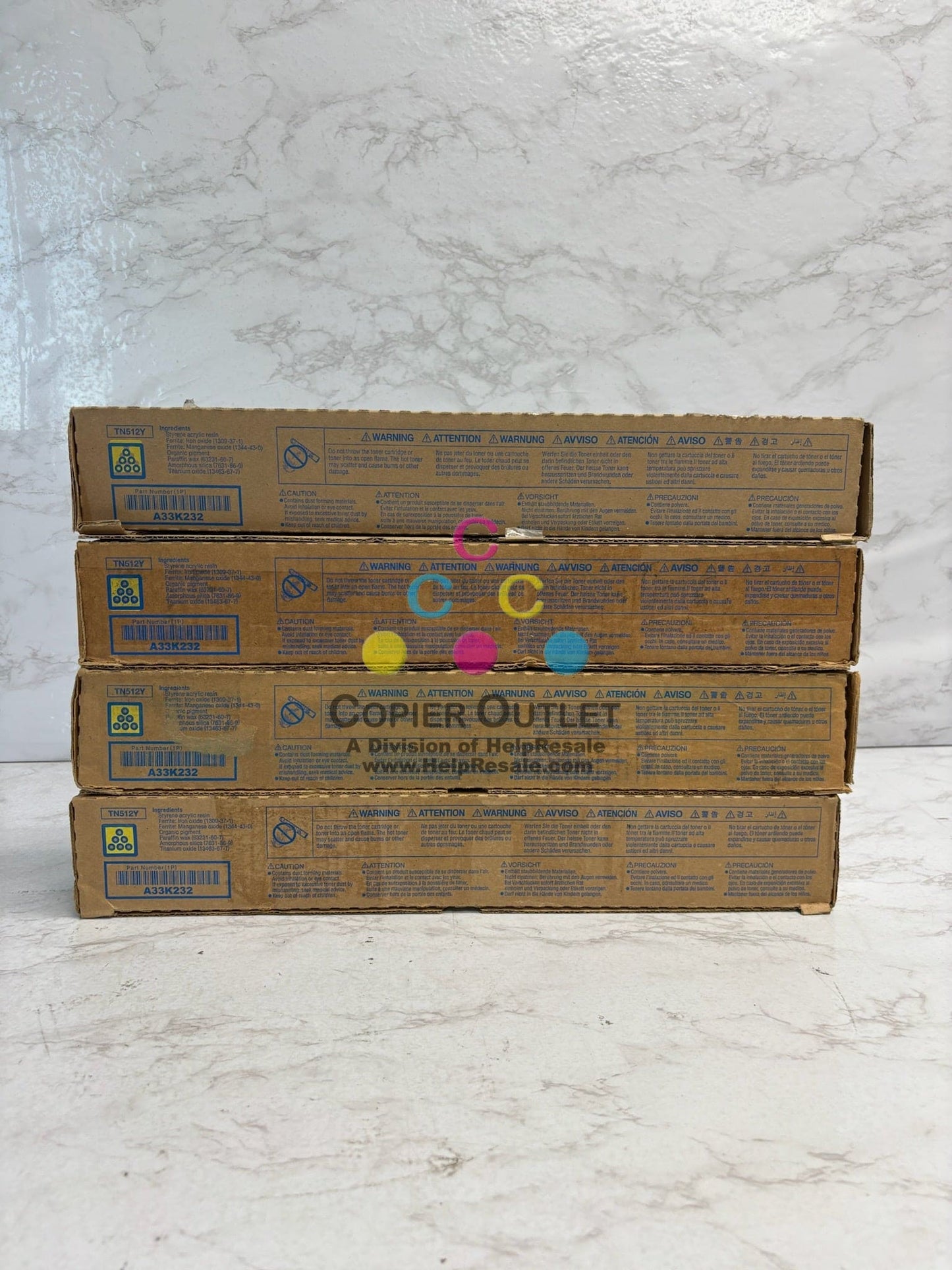 4 OEM Konica BizhubC454,C454e,C554,C554e TN512Y, TN-512Y (A33K232) Yellow Toners