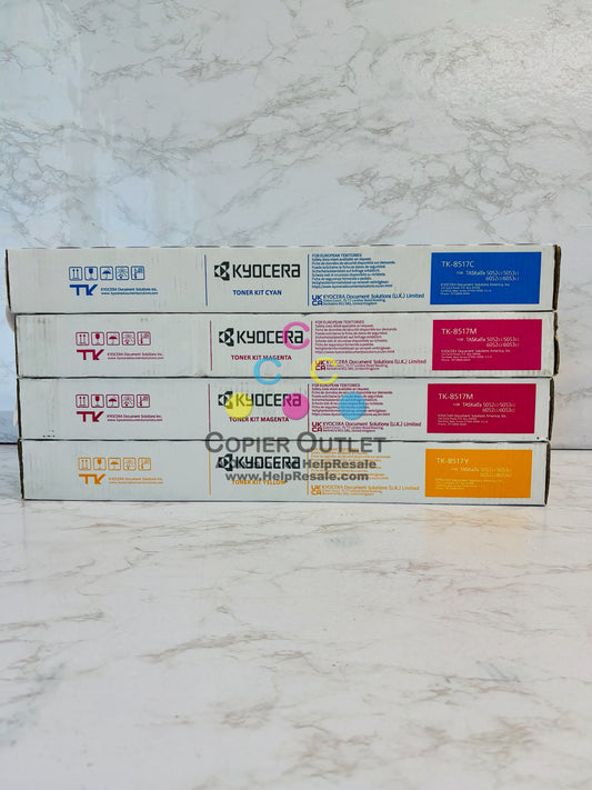 4 Genuine Kyocera 5052ci,5053ci,6052ci Cyan, Magenta & Yellow Toner TK-8517 CMMY