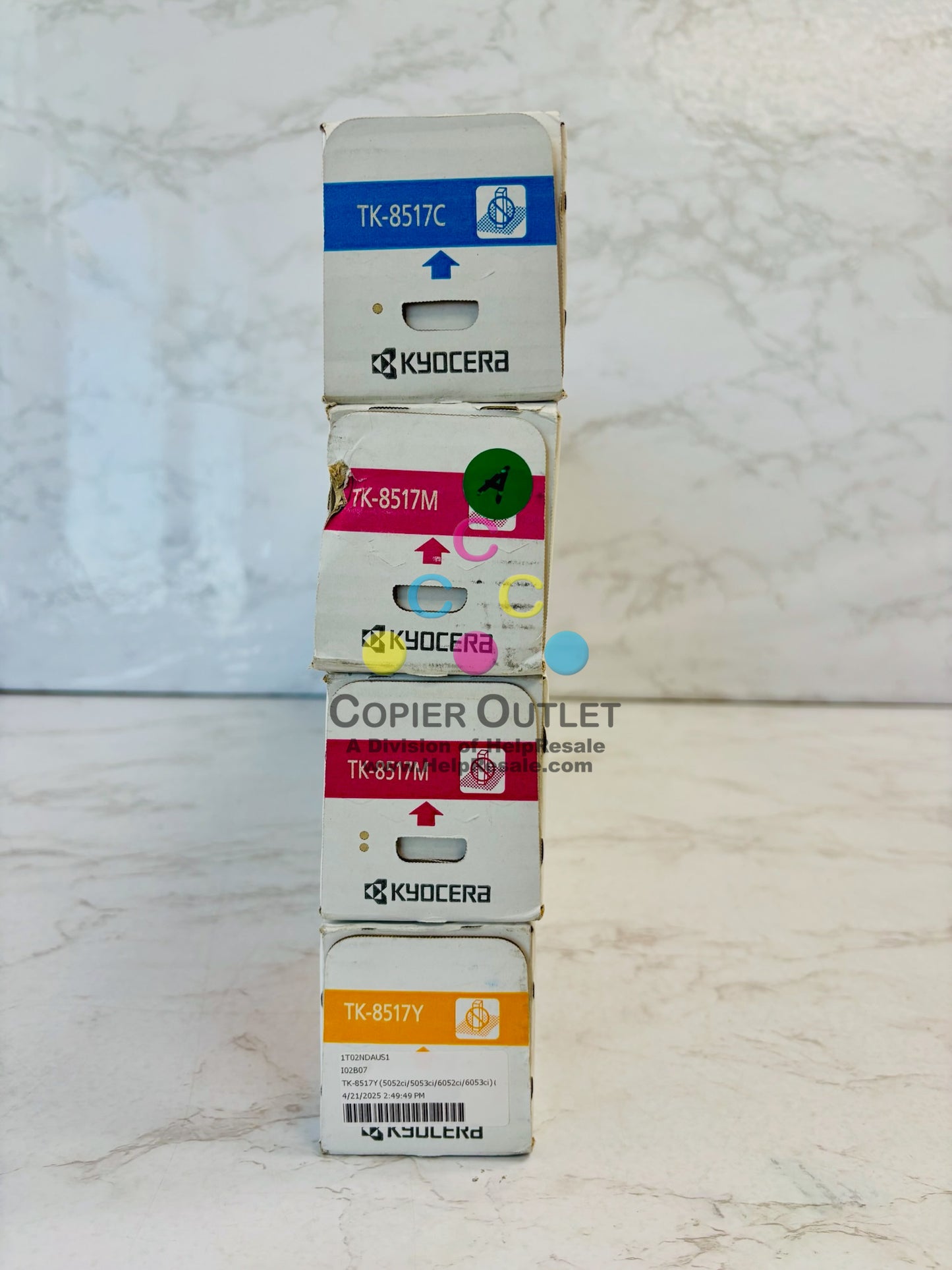 4 Genuine Kyocera 5052ci,5053ci,6052ci Cyan, Magenta & Yellow Toner TK-8517 CMMY