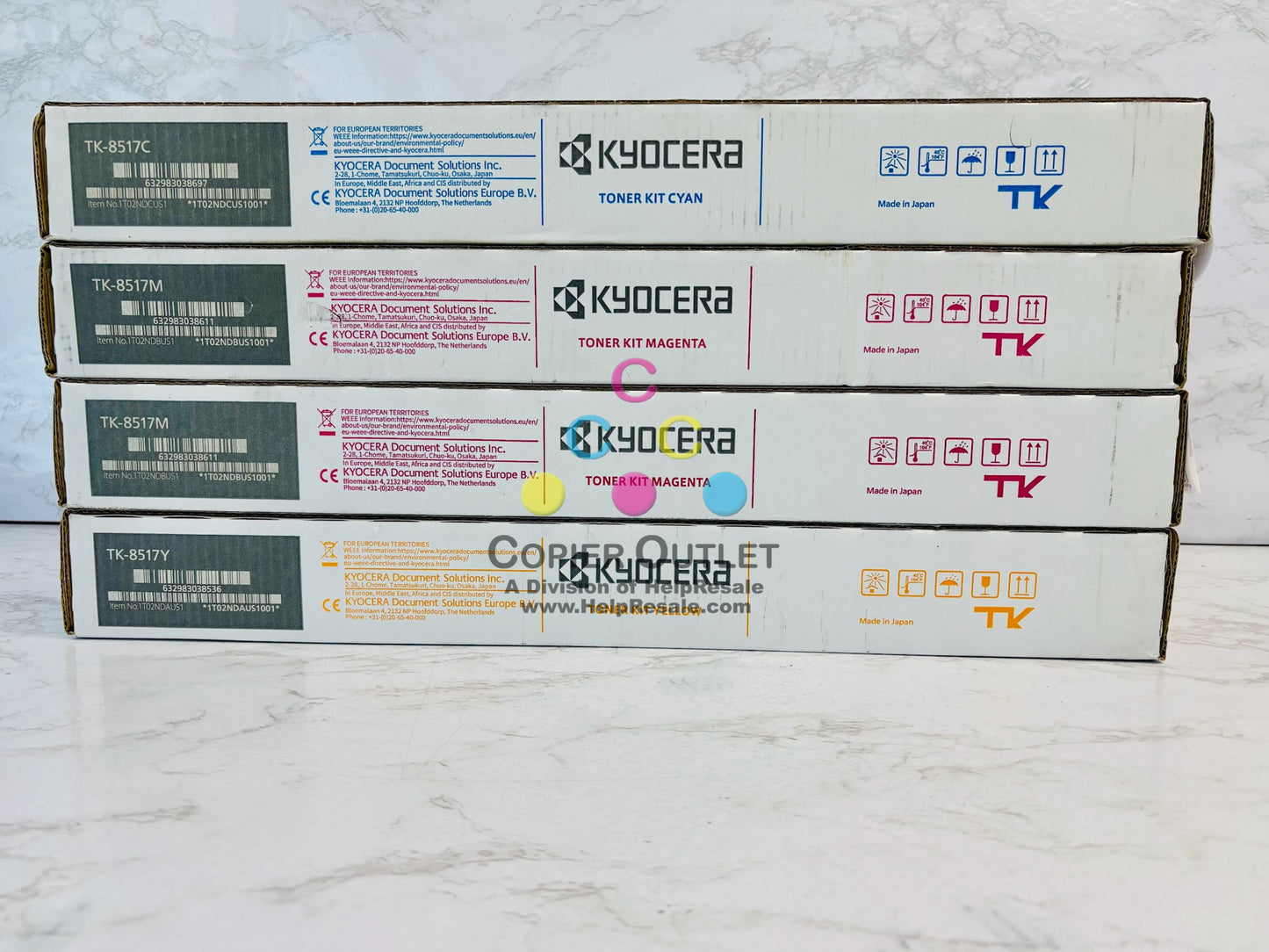 4 Genuine Kyocera 5052ci,5053ci,6052ci Cyan, Magenta & Yellow Toner TK-8517 CMMY
