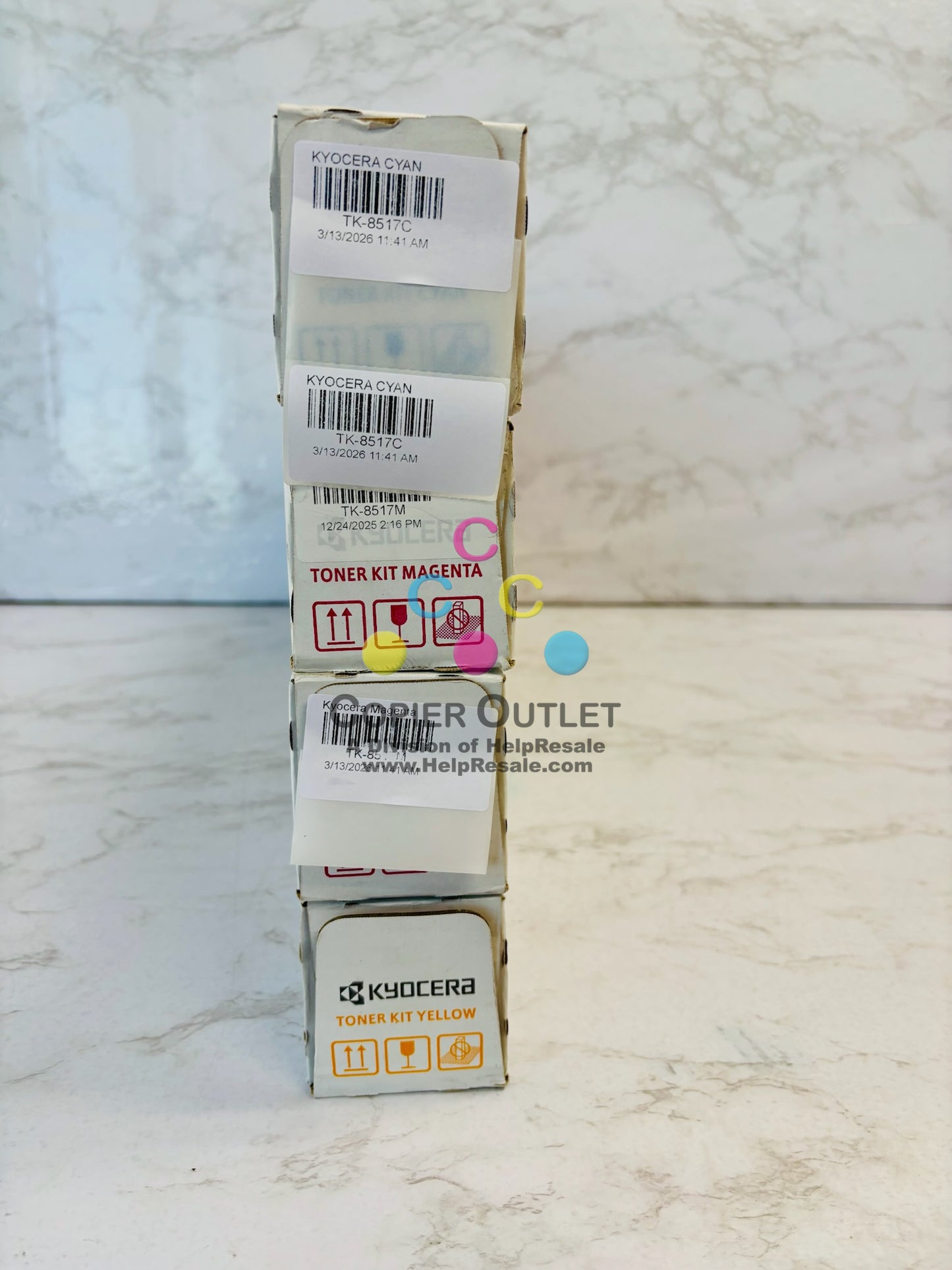 4 Genuine Kyocera 5052ci,5053ci,6052ci Cyan, Magenta & Yellow Toner TK-8517 CMMY