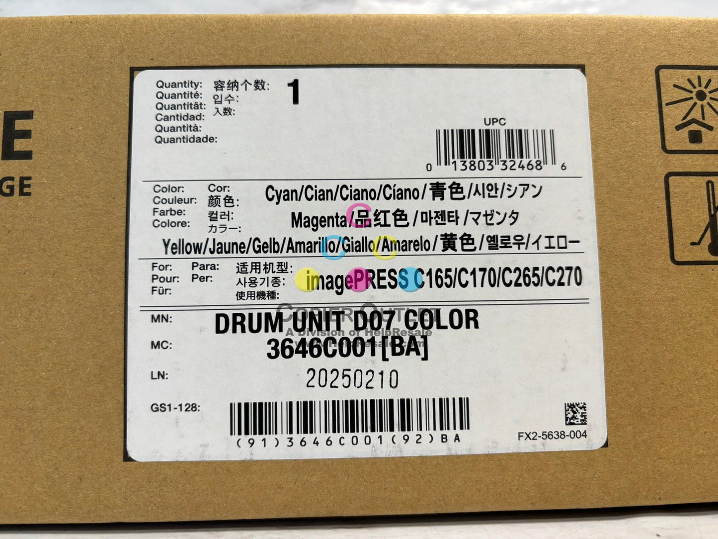 Genuine Canon image PRESS Lite C165, Lite C170 Color Drum Unit D07 (3646C001AA)