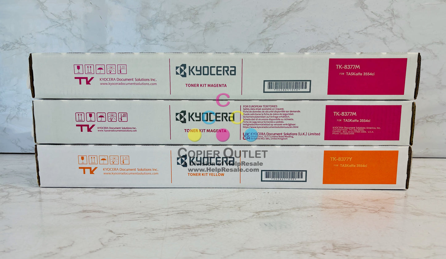 3 Genuine Kyocera TASKalfa 3554ci Magenta & Yellow Toner TK-8377 MMY