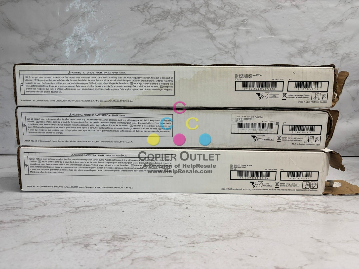 3 Cosmetic OEM Canon iR ADV C5535,C5540,C5550,C5560 GPR-55 MYK Toner(Open Black)