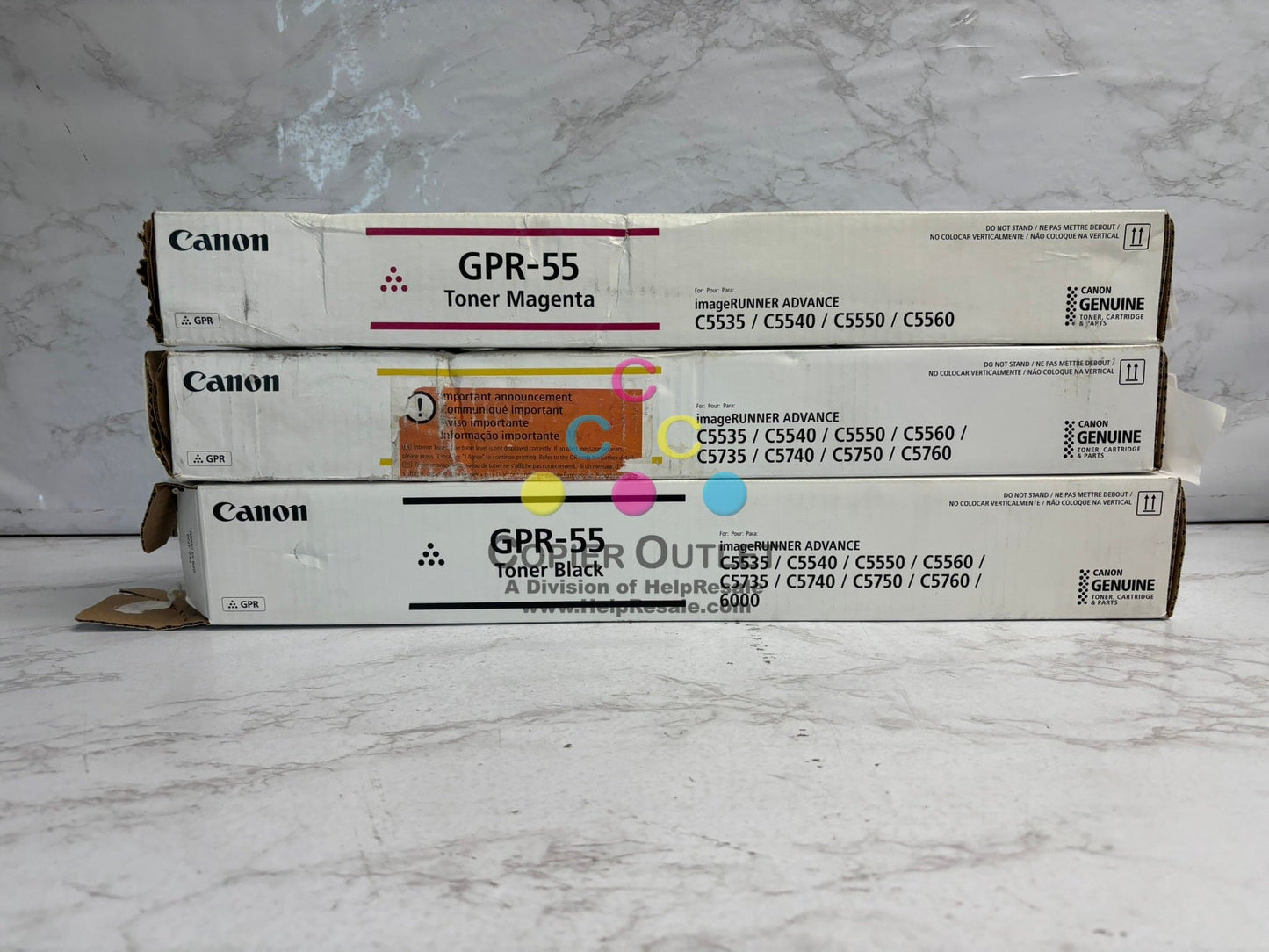 3 Cosmetic OEM Canon iR ADV C5535,C5540,C5550,C5560 GPR-55 MYK Toner(Open Black)