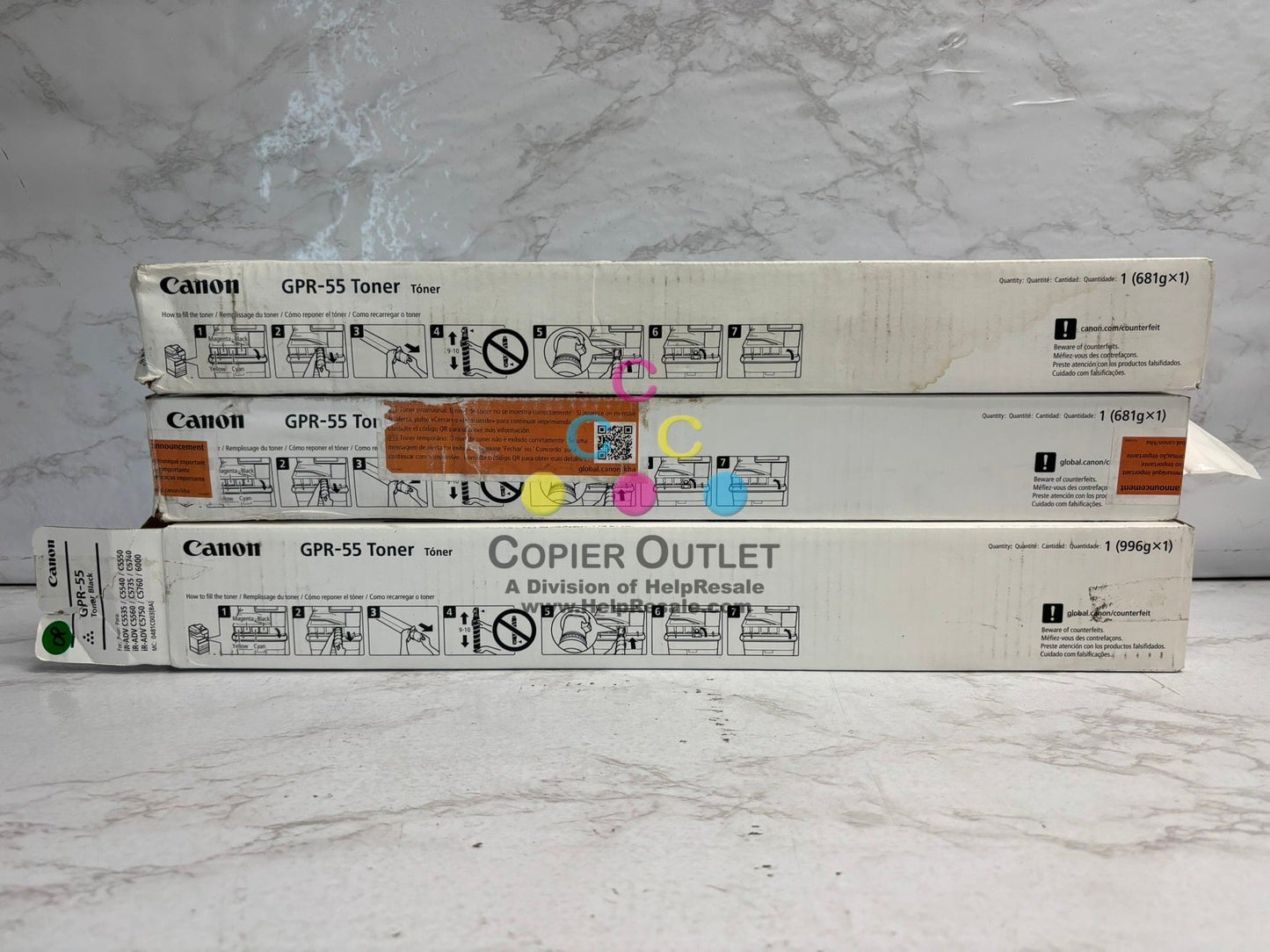 3 Cosmetic OEM Canon iR ADV C5535,C5540,C5550,C5560 GPR-55 MYK Toner(Open Black)