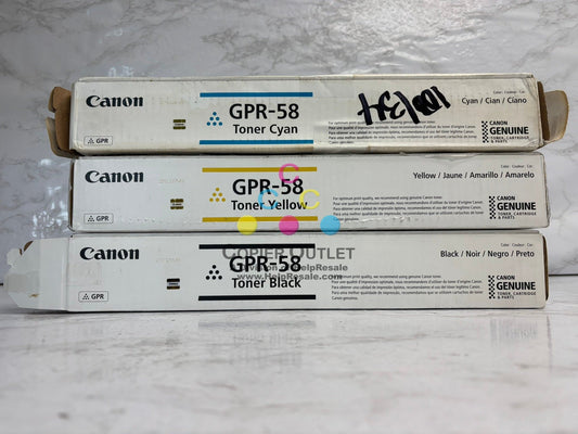 3 Open OEM Canon IRA C256,C257,C356,C357 Toners GPR-58 CYK (water damaged box)