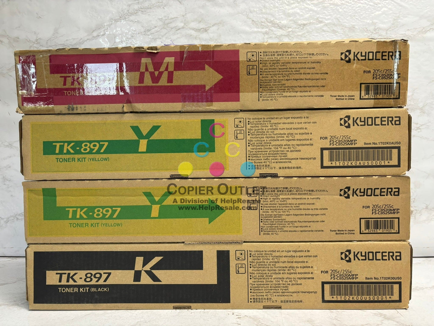 4 New OEM Kyocera FS-C8520MFP,C8525MFP, TASKalfa 205c, 255c Toners TK-897 MYYK