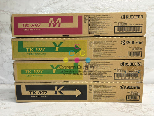 4 New OEM Kyocera FS-C8520MFP,C8525MFP, TASKalfa 205c, 255c Toners TK-897 MYYK