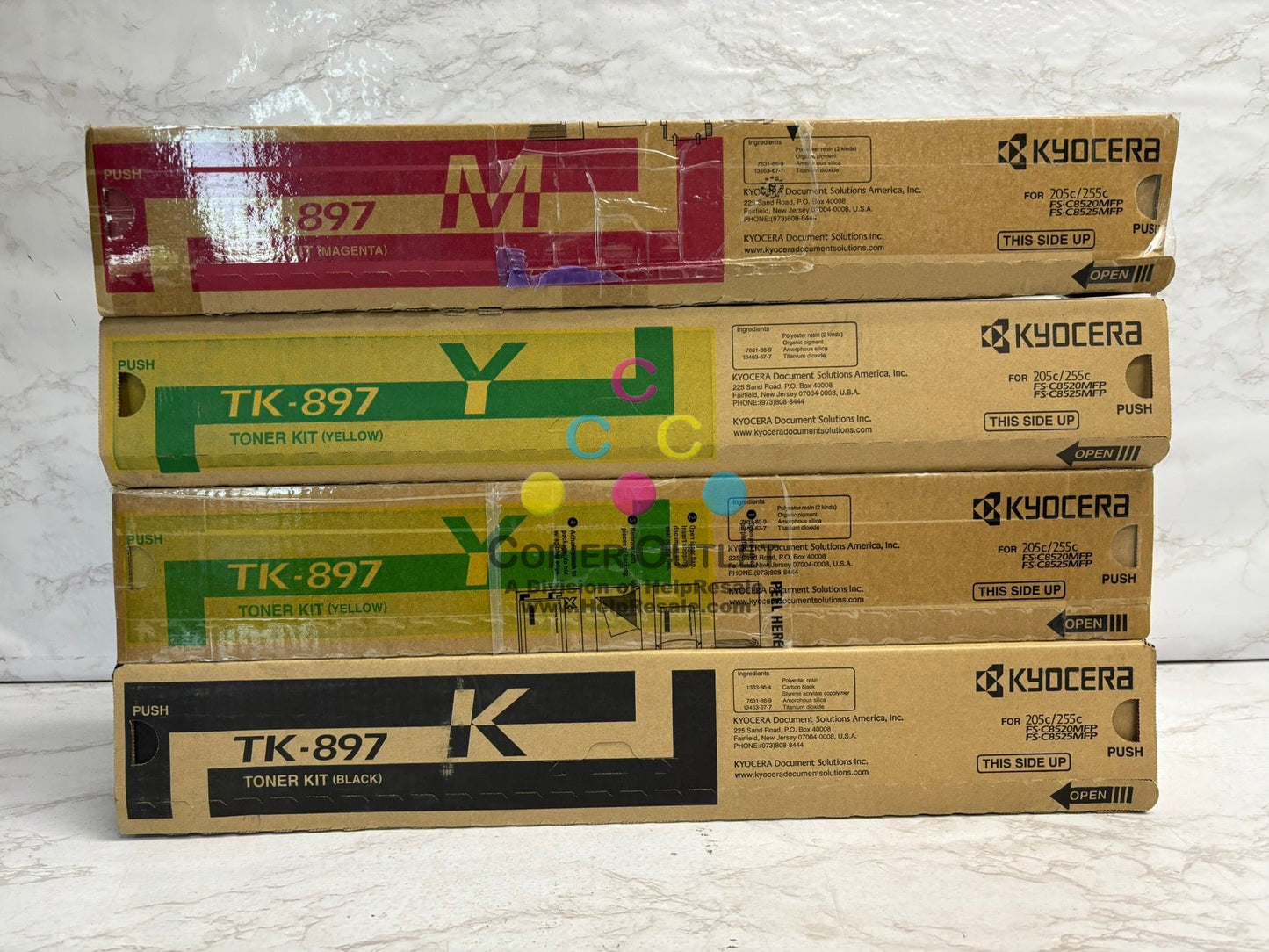 4 New OEM Kyocera FS-C8520MFP,C8525MFP, TASKalfa 205c, 255c Toners TK-897 MYYK