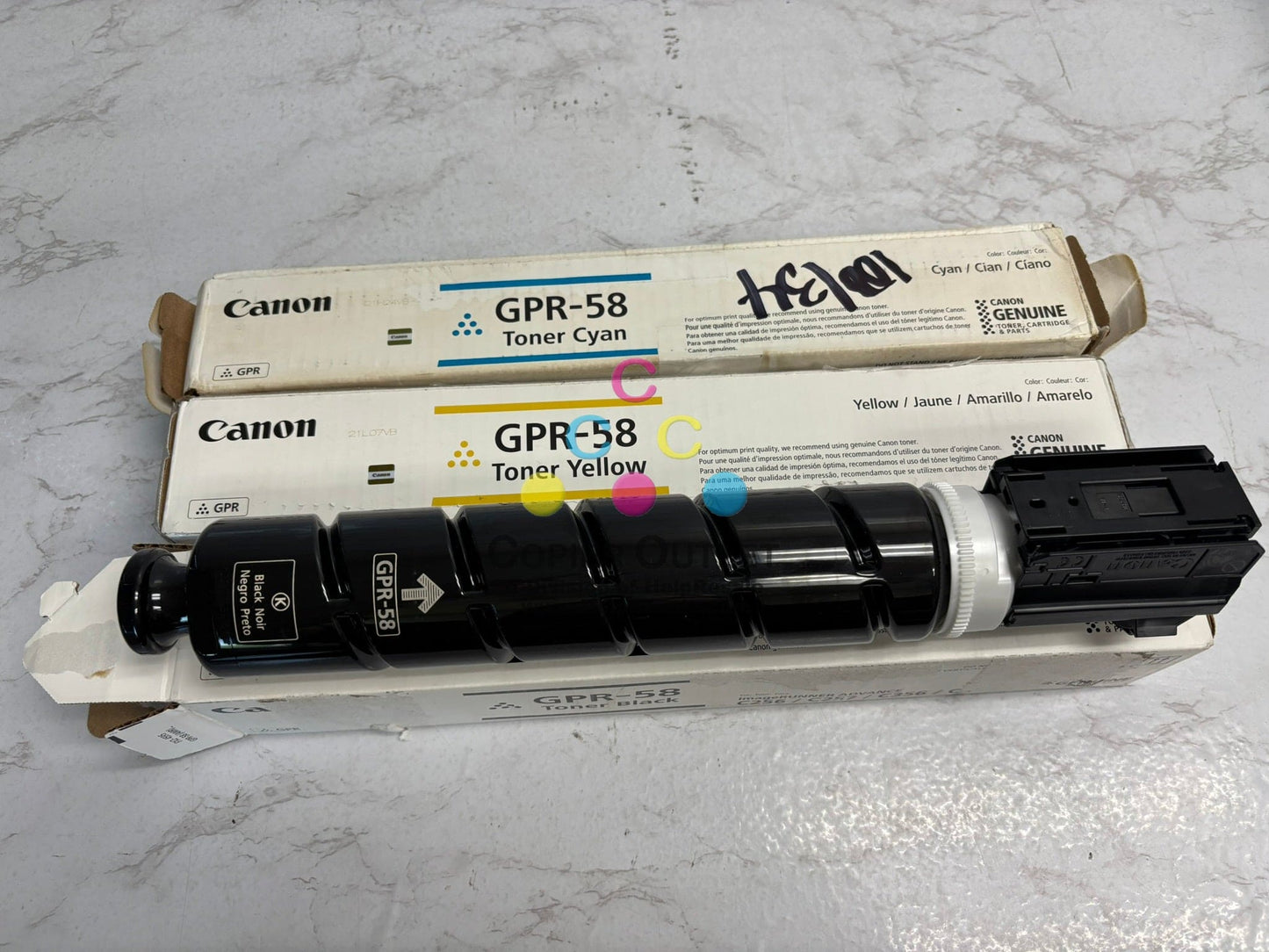 3 Open OEM Canon IRA C256,C257,C356,C357 Toners GPR-58 CYK (water damaged box)