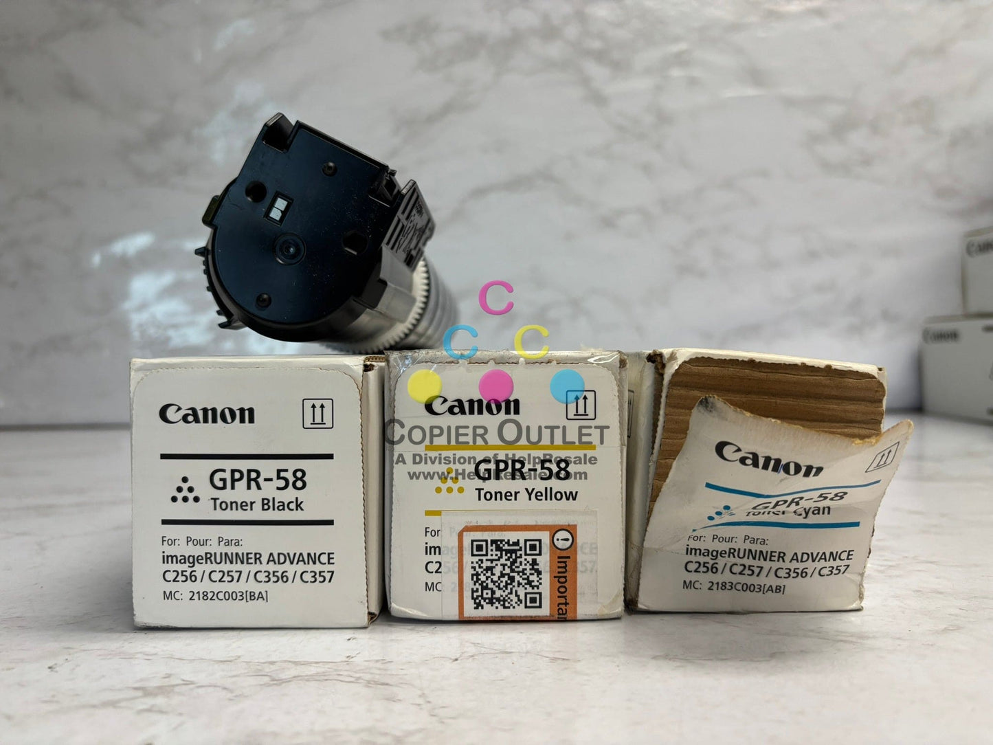 3 Open OEM Canon IRA C256,C257,C356,C357 Toners GPR-58 CYK (water damaged box)