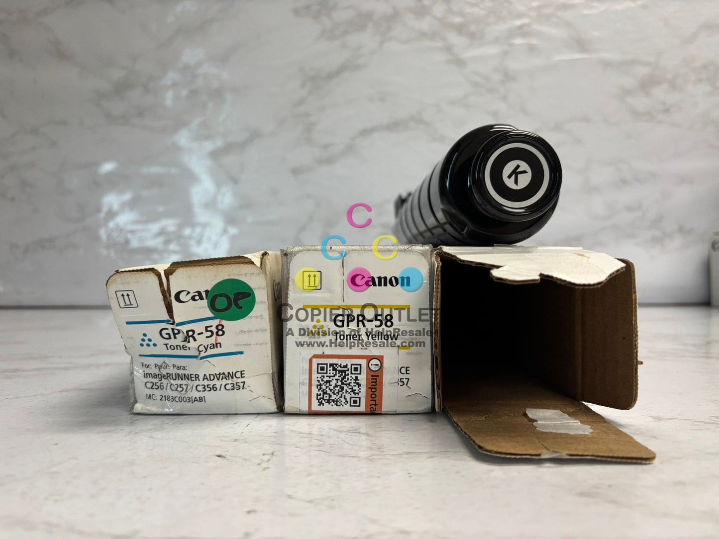 3 Open OEM Canon IRA C256,C257,C356,C357 Toners GPR-58 CYK (water damaged box)