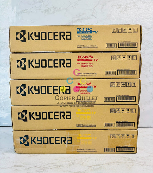 5 Genuine Kyocera TASKalfa 306ci,307ci Cyan,Magenta & Yellow Toner TK-5197 CMMYY