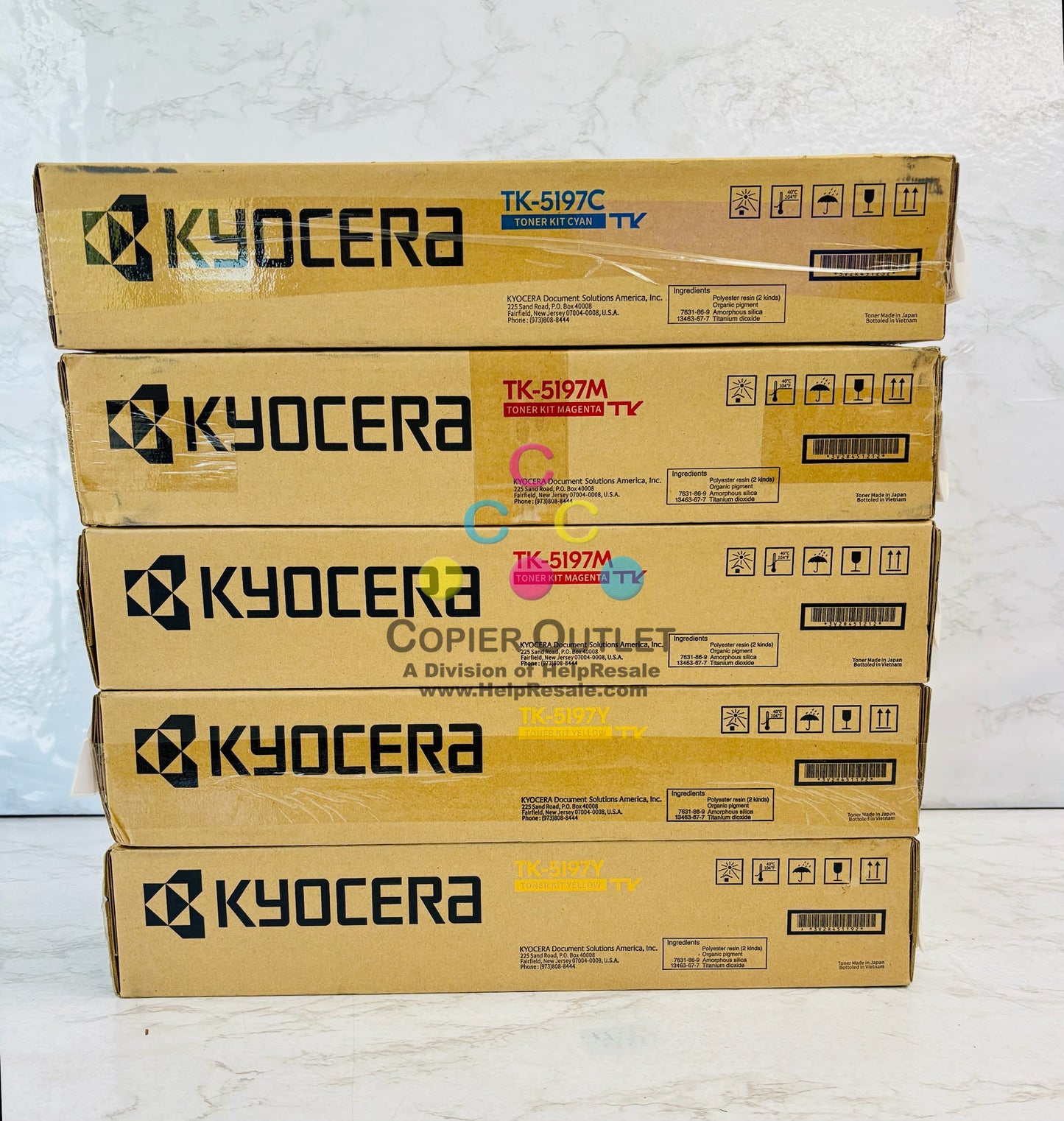 5 Genuine Kyocera TASKalfa 306ci,307ci Cyan,Magenta & Yellow Toner TK-5197 CMMYY