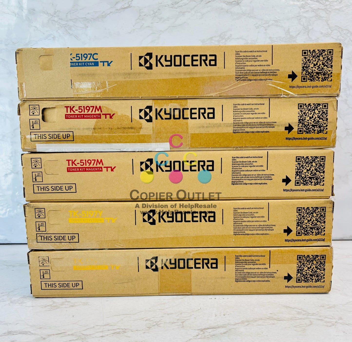 5 Genuine Kyocera TASKalfa 306ci,307ci Cyan,Magenta & Yellow Toner TK-5197 CMMYY