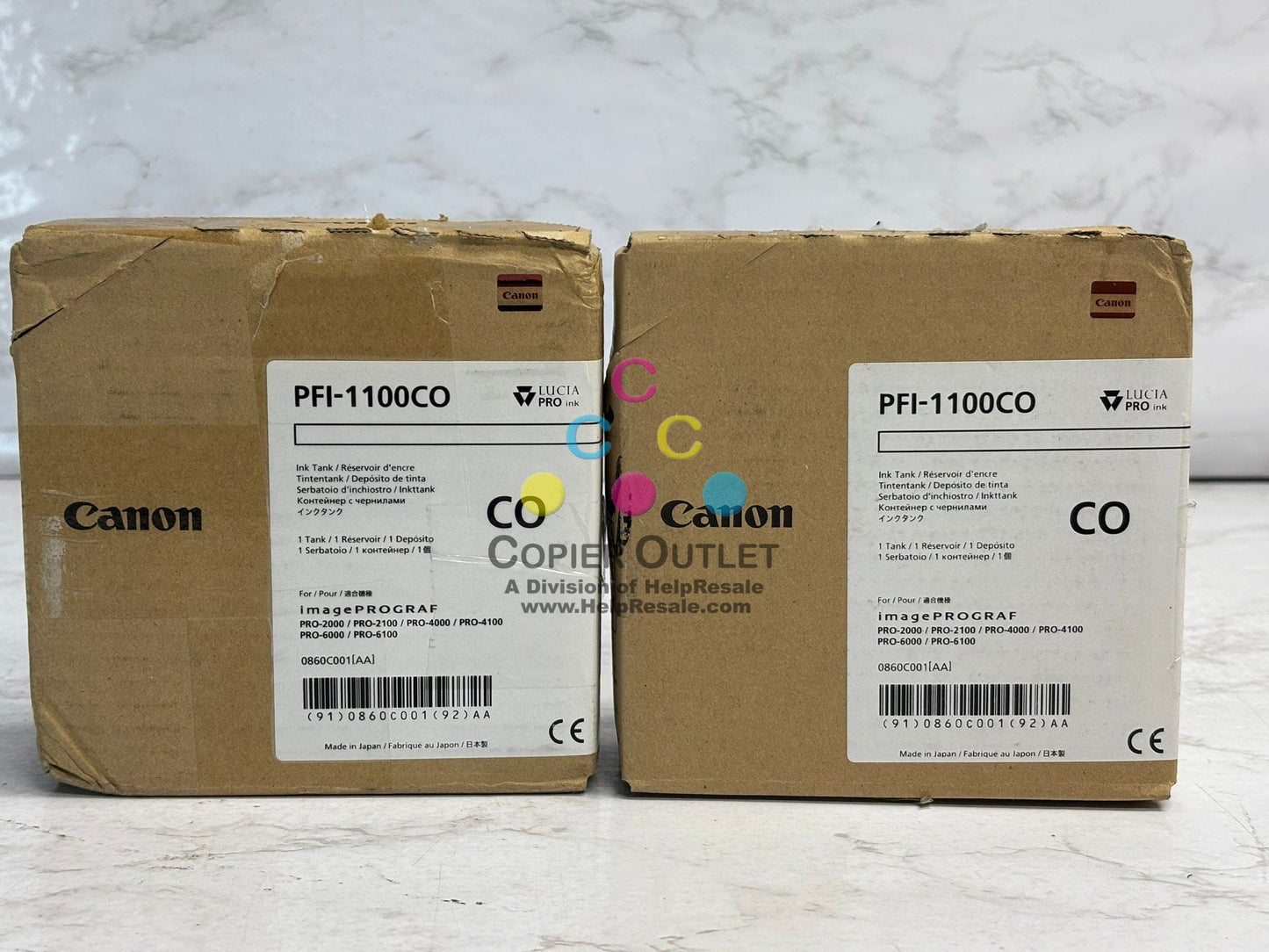 2 New OEM Canon IP PRO-2000, PRO-2100 Clear Ink PFI-1100CO EXP: 10/2024, 7/2025