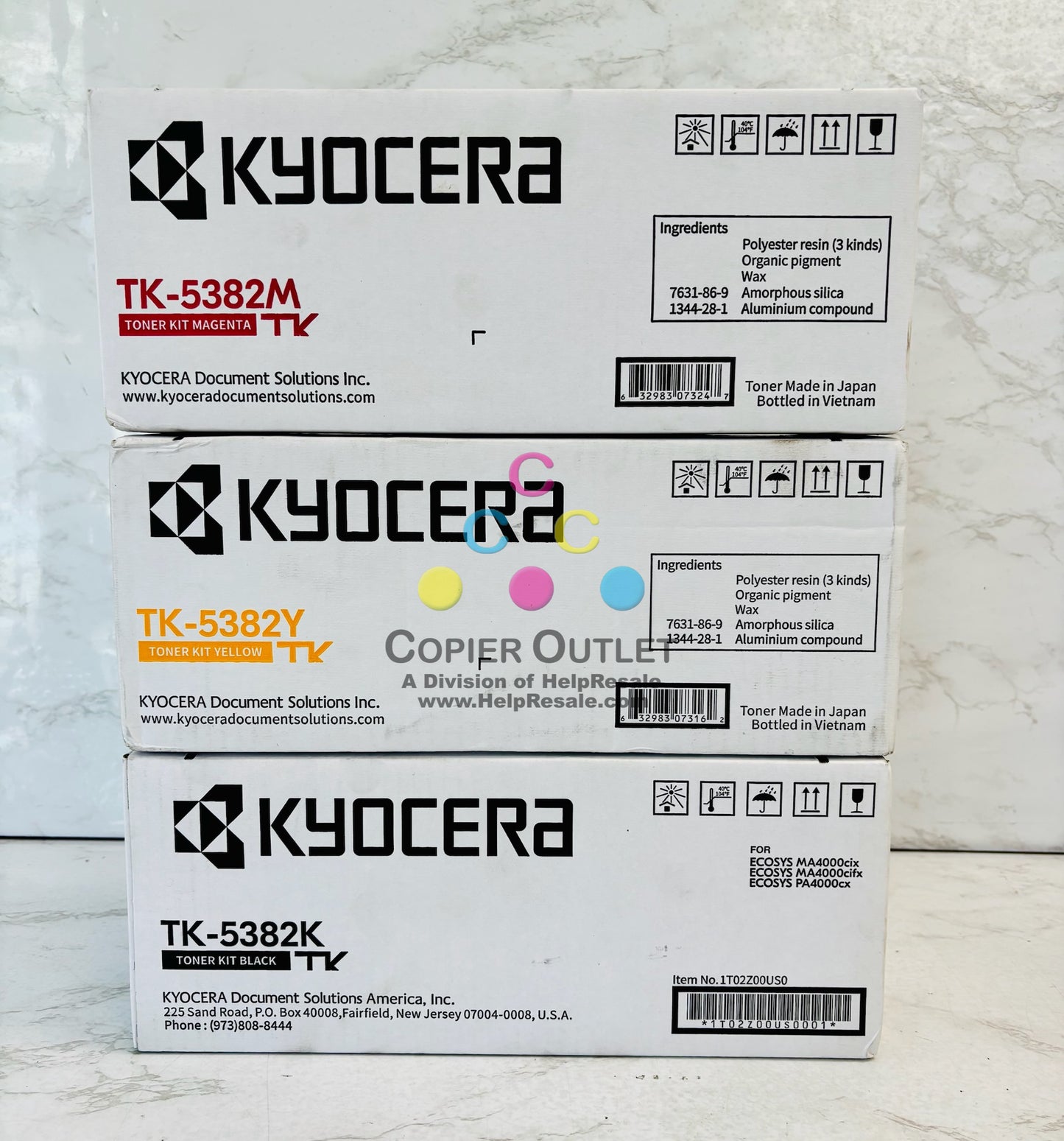 3 OEM Kyocera ECOSYS MA4000, PA4000 Magenta,Yellow, Black Toner Kit TK-5382 MYK