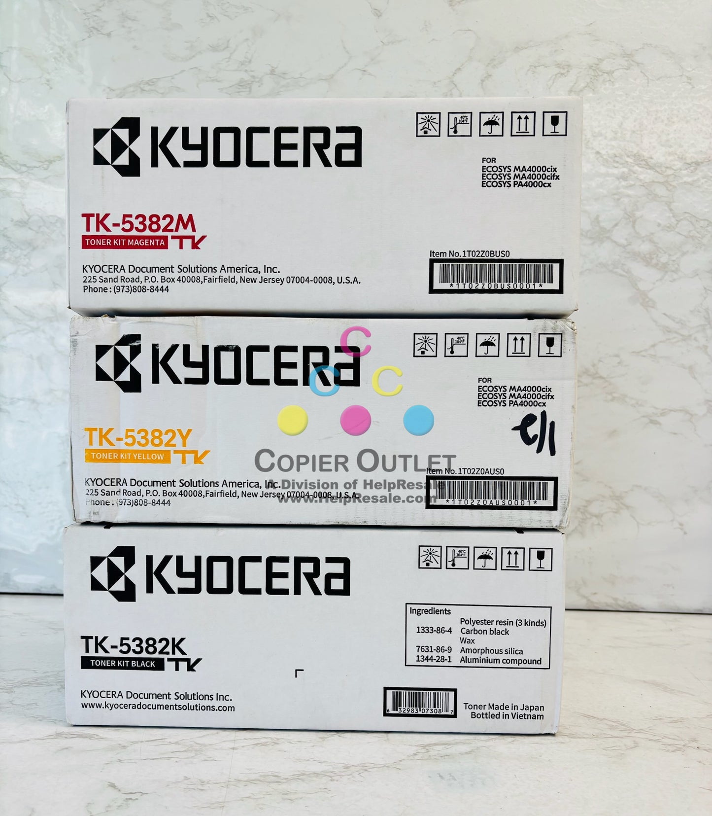 3 OEM Kyocera ECOSYS MA4000, PA4000 Magenta,Yellow, Black Toner Kit TK-5382 MYK
