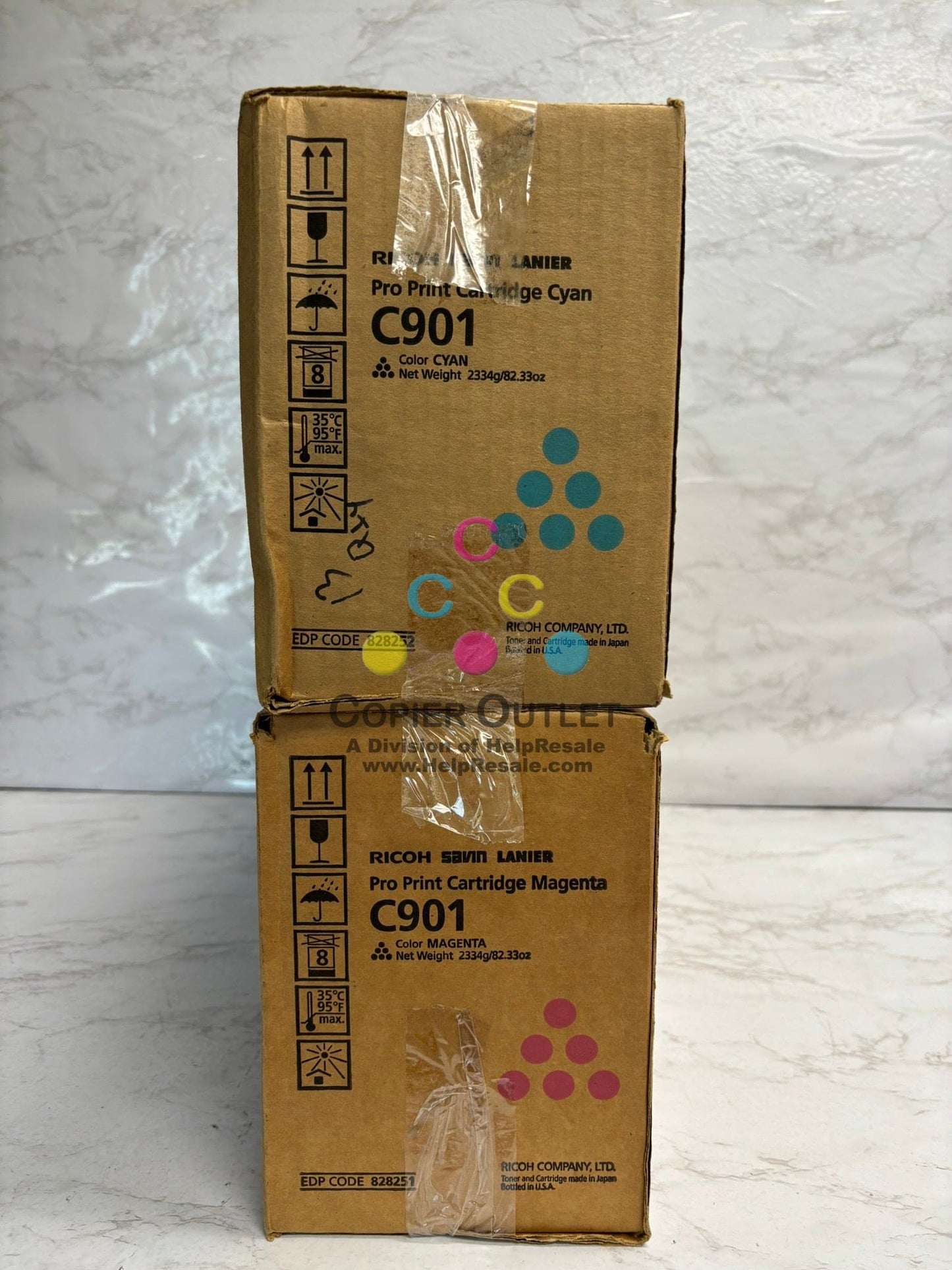 2 Genuine Ricoh Pro C901, C901S Cyan and Magenta Toners 828252 & 828251