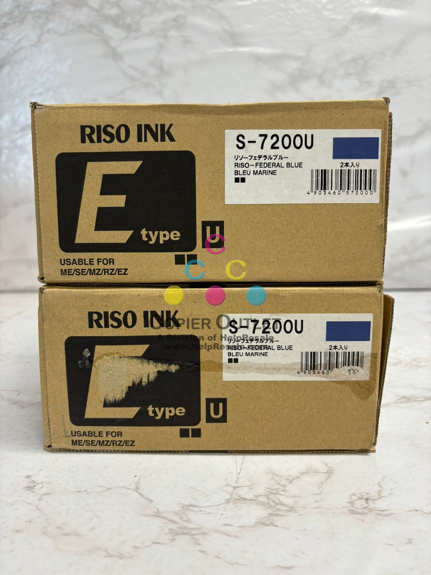 2 New Genuine Riso EZ 220,221,390,391,590,591 Blue Ink S-7200U (4 Cartons)