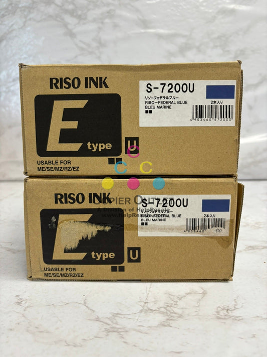 2 New Genuine Riso EZ 220,221,390,391,590,591 Blue Ink S-7200U (4 Cartons)